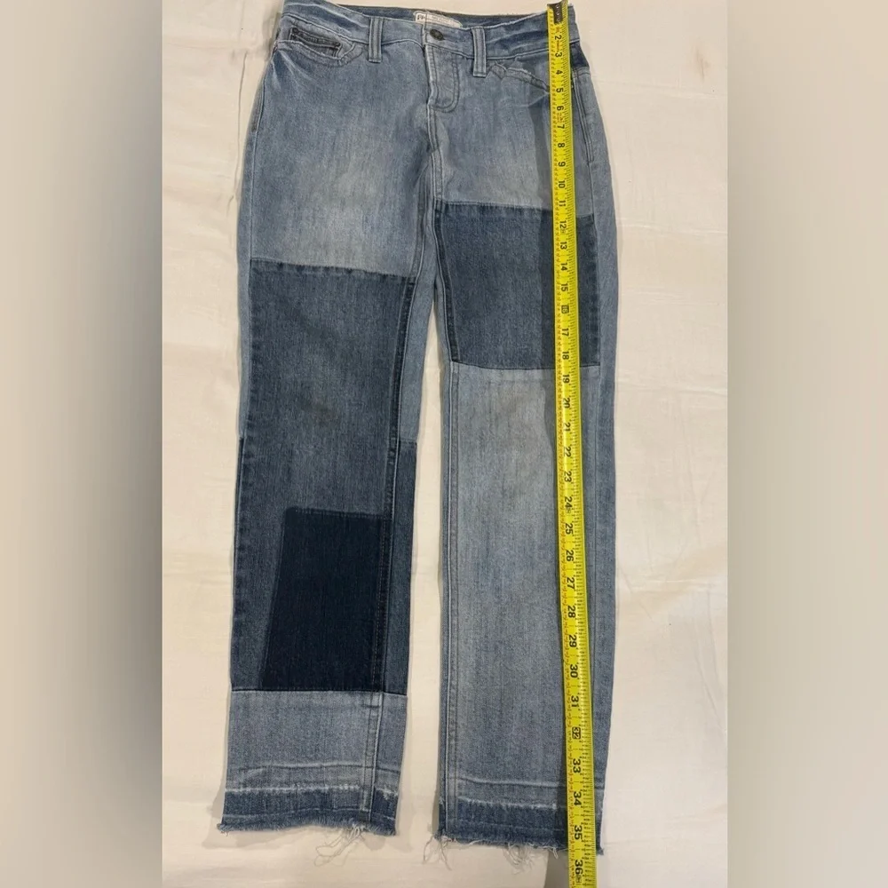Free People Men's Patchwork Straight Jeans in Mixed Blue Denim